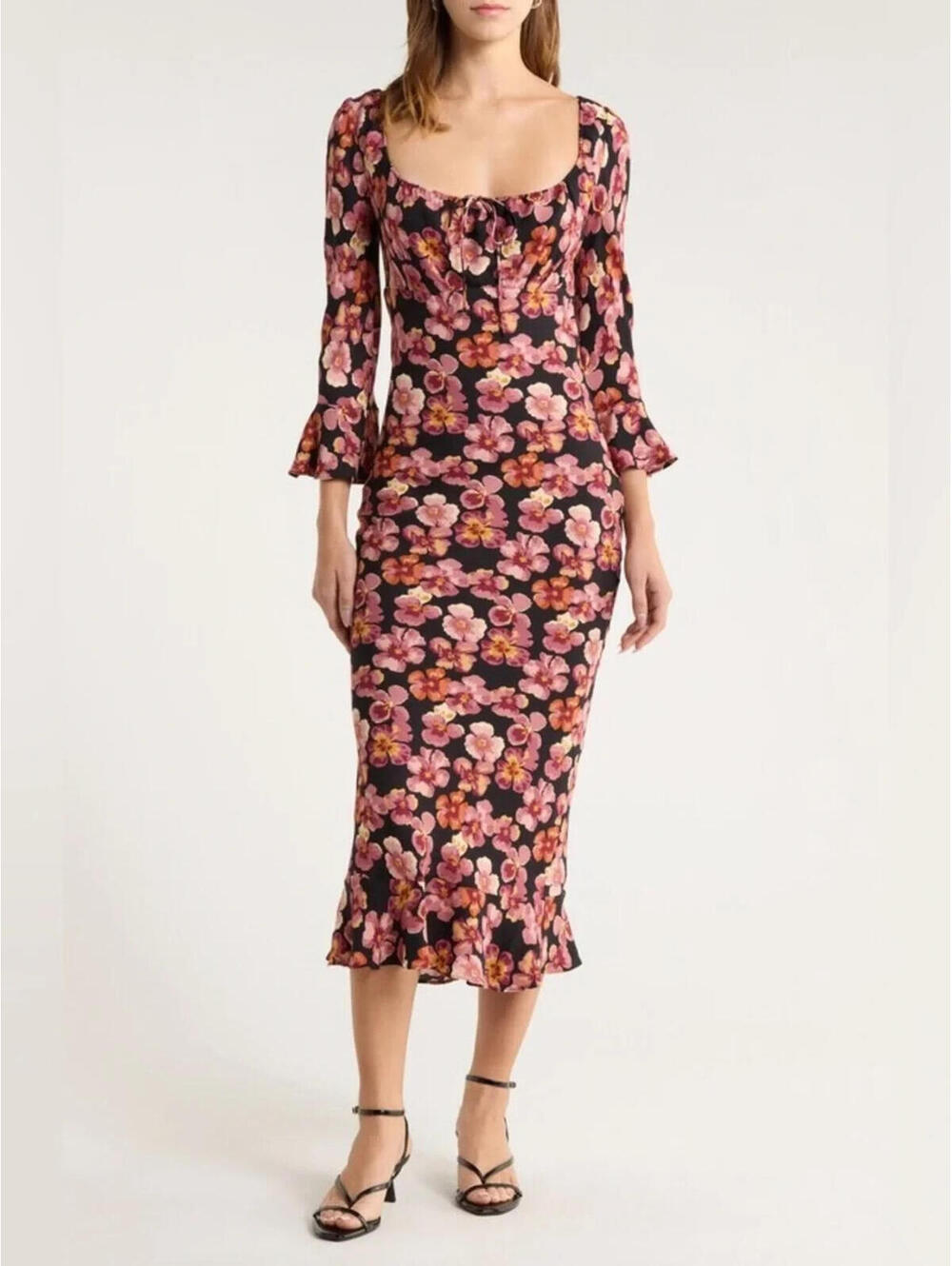 NEW, Reformation Kiley Floral Print Half Sleeve Bodycon Midi Dress Sz 4 #MD1833 - Picture 2 of 8